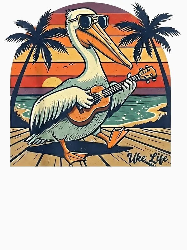 Uke_Life_Pelican_–_Retro_Sunset_Ukulele_Beach_Design_Essential_T-Shirt