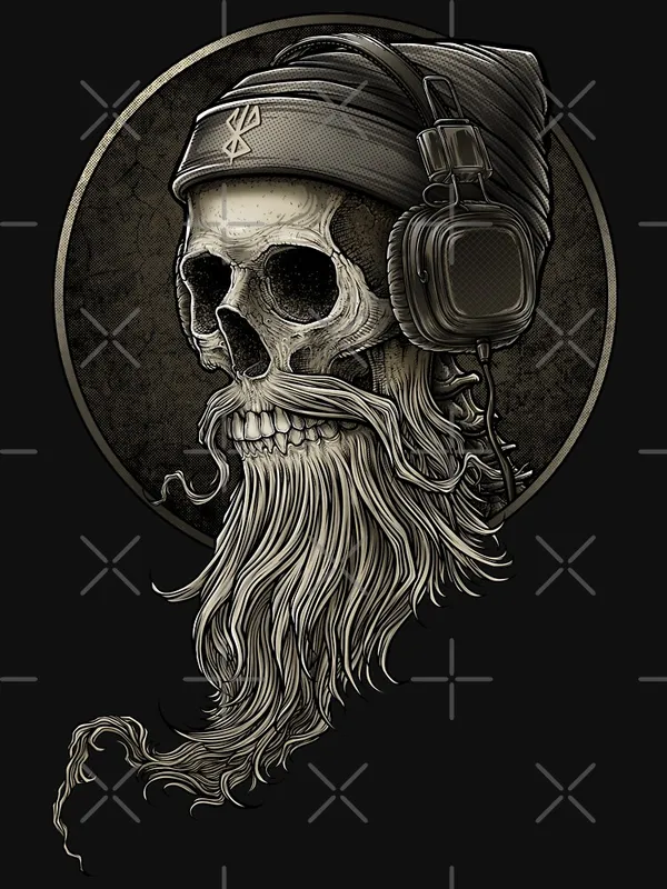 Viking_Vintage_Skull_Beard_with_Headphone_Classic_T-Shirt
