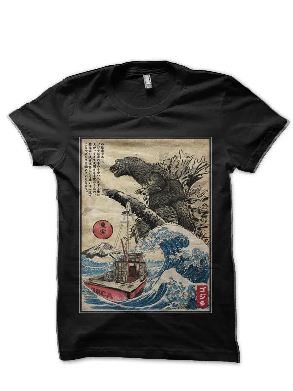 Woodblock_Orca_in_Japan_Black_T-Shirt