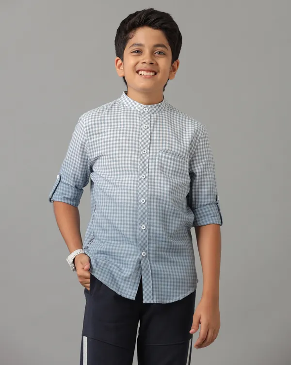 Cotton_Herringbone_Checcks_Ombre_Wash_Mandarin_Collar_Bone_Pocket_Full_Sleeve_Shirt