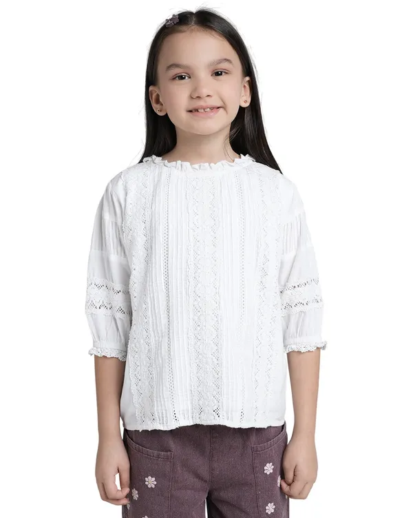 Girls_Cotton_Round_Neck_Ruffle_Cut_N_Sew_Lace_Back_keyhole_Button_Full_Sleeve_Elastic_Hem_Lace_Top