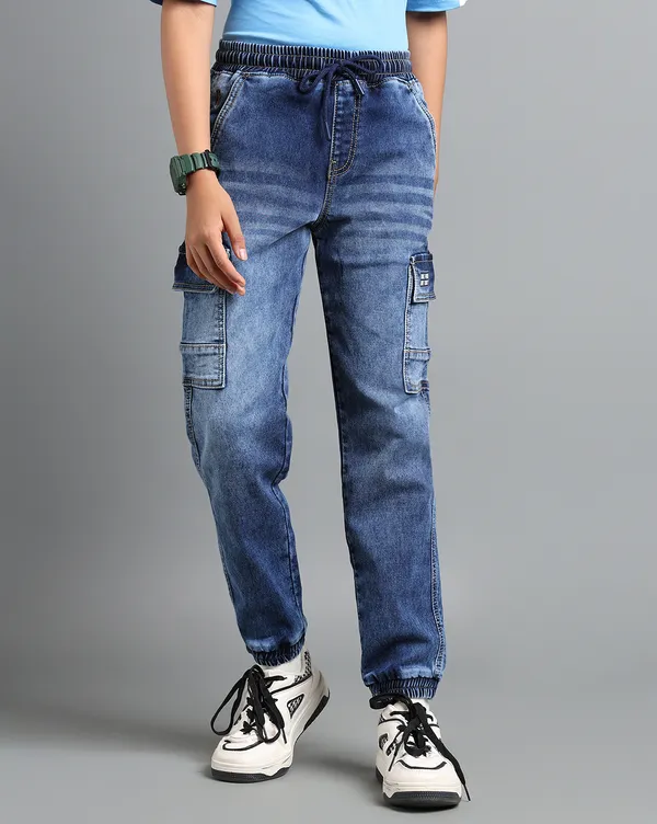 Under_Fourteen_Only_Boys_Dark_Blue_Cargo_Denim_Joggers_|_Cargo_Fit_Stretch_Denim_Jeans_with_Elastic_Waist_&_Drawstring_for_Kids