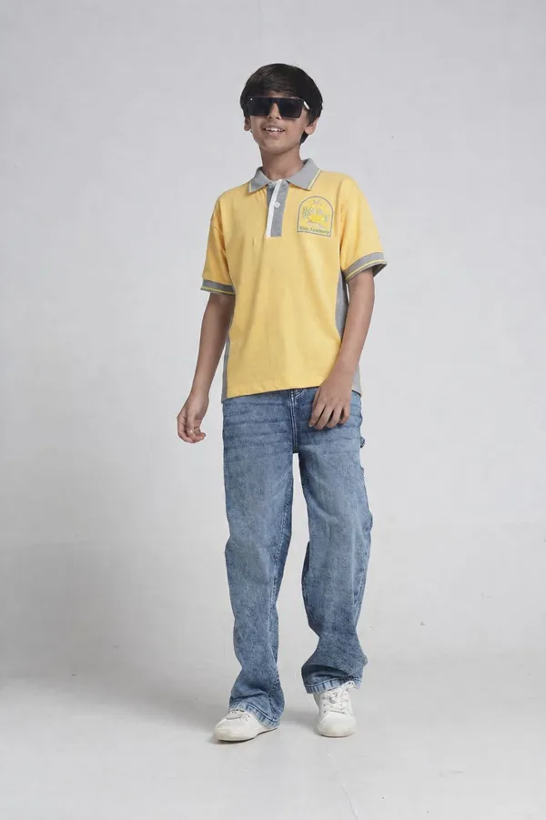 Under_Fourteen_Only_Boys_Yellow_Solid_Polo_T-Shirt_|_Half_Sleeves_Regular_Fit_Cotton_Pique_Tee_with_Contrast_Panels_&_Chest_Embroidery_for_Kids