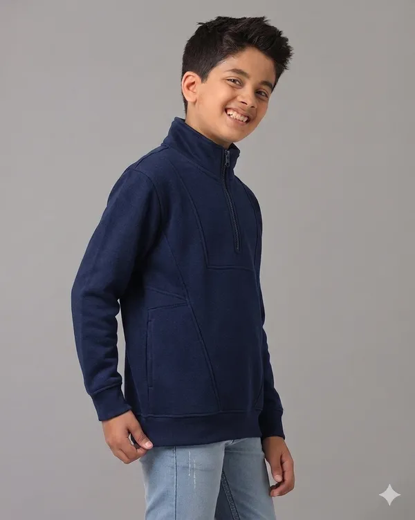 Under_Fourteen_Only_Boys_Navy_Solid_Quarter_Zip_Sweatshirt_|_Full_Sleeves_Relaxed_Fit_High_Neck_Fleece_Pullover_with_Graphic_Print_for_Kids