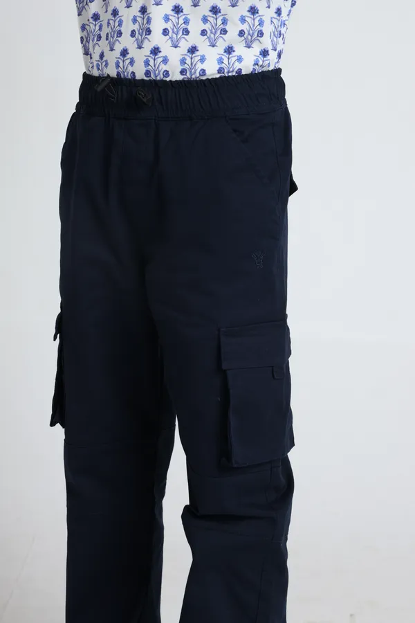 Under_Fourteen_Only_Boys_Navy_Textured_Cargo_Joggers_|_Cargo_Fit_Cotton_Lycra_Twill_Track_Pants_with_Elastic_Waist,_Drawstring_&_Cargo_Pockets_for_Kids