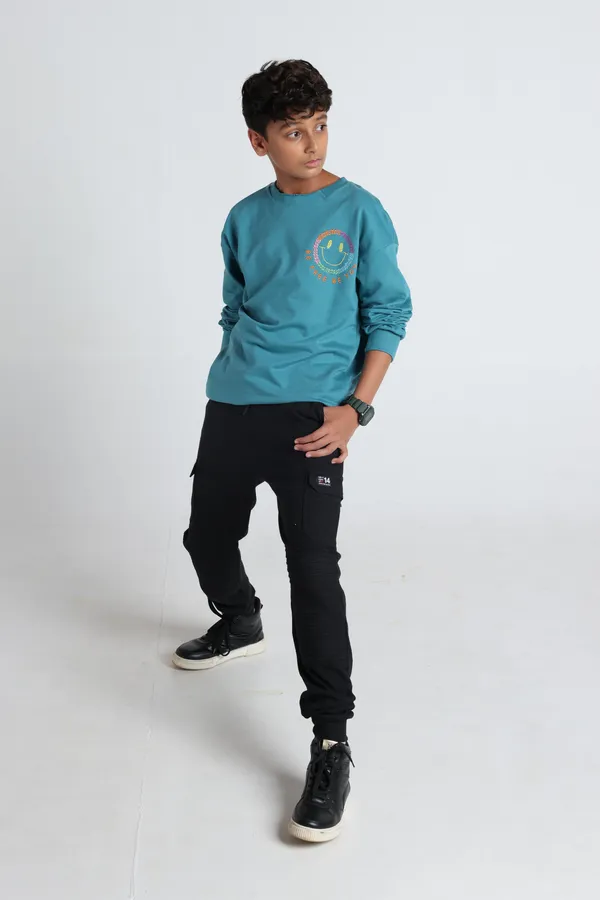Under_Fourteen_Only_Boys_Black_Textured_Cargo_Joggers_|_Jogger_Fit_Cotton_Waffle_Track_Pants_with_Elastic_Waist,_Drawstring_&_Cargo_Pockets_for_Kids