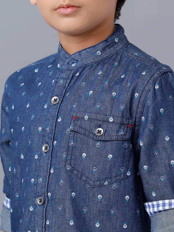 Indigo_Checks_Washed_Knit_Hoodie_Bouble_Flap_Pocket_Roll_Up_Sleeve_Zipper_Shacket