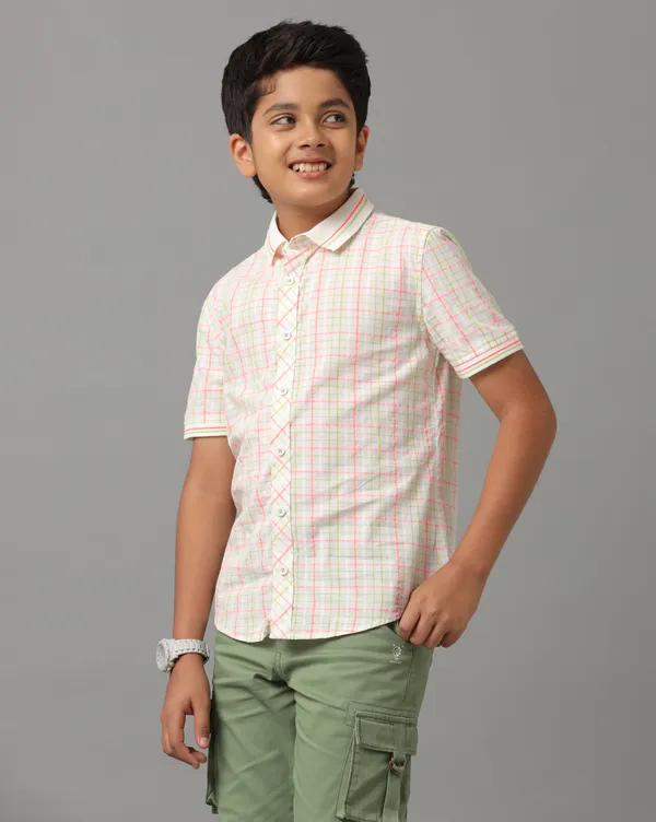 Neon_Green_Crinkle_Cotton_Checks_Rib_Collar_N_Sleeve_Bottom_Hem_Half_Sleeves_Shirt