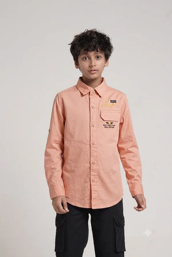 Under_Fourteen_Only_Boys_Orange_Textured_Casual_Twill_Shirt_|_Full_Sleeves_Regular_Fit_Collared_Cotton_Shirt_with_Hidden_Button_Placket_&_Roll-Up_Sleeves_for_Kids