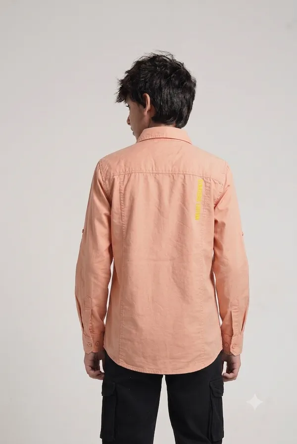 Under_Fourteen_Only_Boys_Orange_Textured_Casual_Twill_Shirt_|_Full_Sleeves_Regular_Fit_Collared_Cotton_Shirt_with_Hidden_Button_Placket_&_Roll-Up_Sleeves_for_Kids