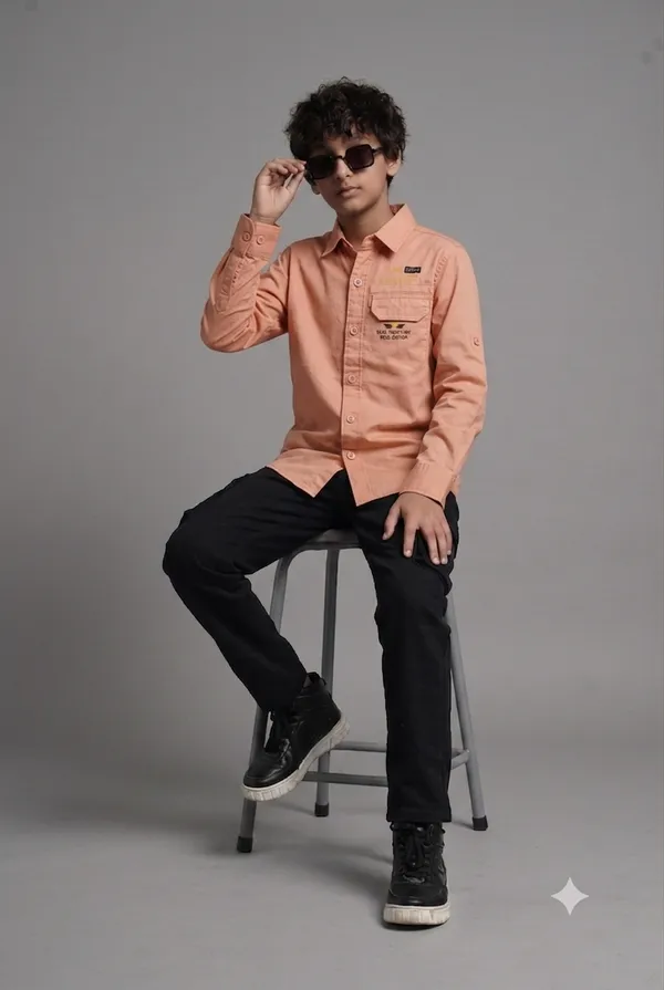 Under_Fourteen_Only_Boys_Orange_Textured_Casual_Twill_Shirt_|_Full_Sleeves_Regular_Fit_Collared_Cotton_Shirt_with_Hidden_Button_Placket_&_Roll-Up_Sleeves_for_Kids