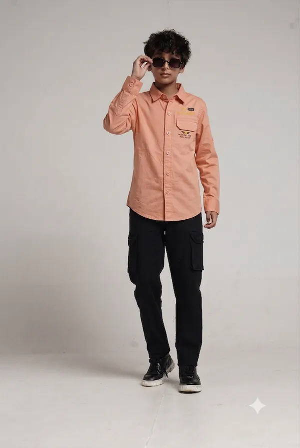 Under_Fourteen_Only_Boys_Orange_Textured_Casual_Twill_Shirt_|_Full_Sleeves_Regular_Fit_Collared_Cotton_Shirt_with_Hidden_Button_Placket_&_Roll-Up_Sleeves_for_Kids