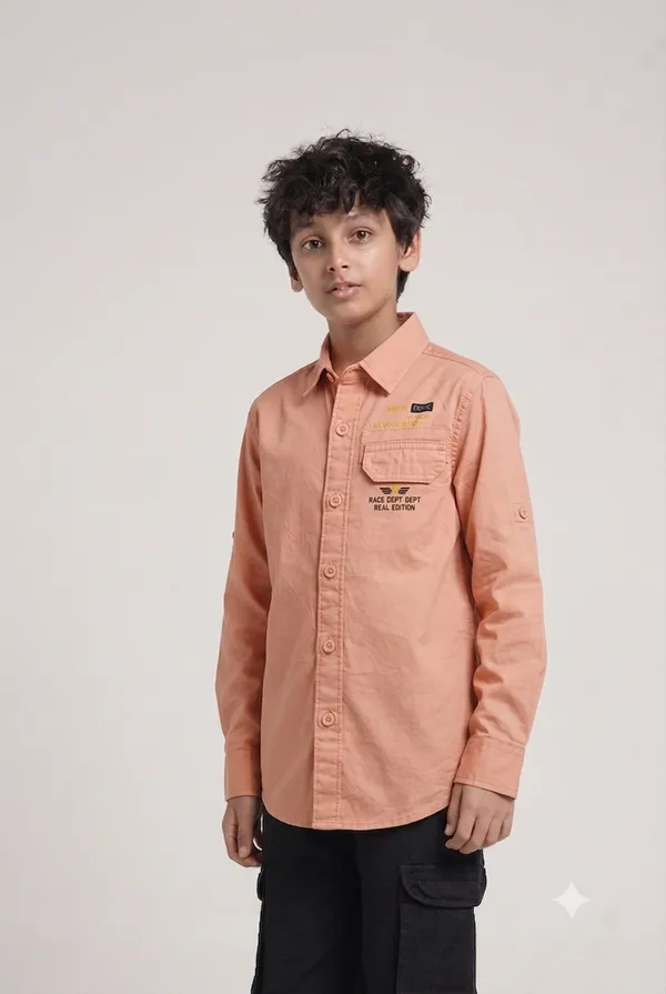 Under_Fourteen_Only_Boys_Orange_Textured_Casual_Twill_Shirt_|_Full_Sleeves_Regular_Fit_Collared_Cotton_Shirt_with_Hidden_Button_Placket_&_Roll-Up_Sleeves_for_Kids