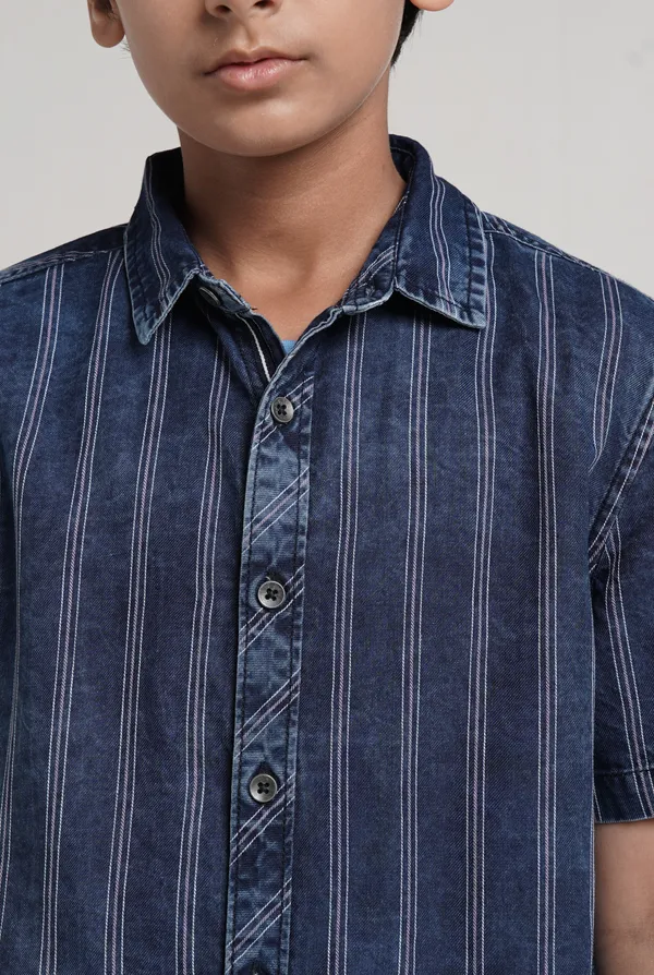 Cotton_Y/D_Stripes_Cut_N_Sew_Lace_Pleated_Frills_Button_Down_Shirt