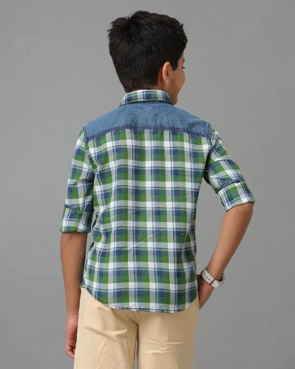Green_Checks_Indigo_Checks_Washed_Flap_Pocket_Denim_Shoulder_Patch_Roll_Up_Sleeve_Shirt