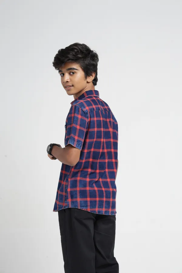 Boys_Orange_Orange_Checked_Casual_Shirt_|_Half_Sleeves_Regular_Fit_Collared_100%_Cotton_Indigo_Shirt_with_Chest_Pocket_for_Kids