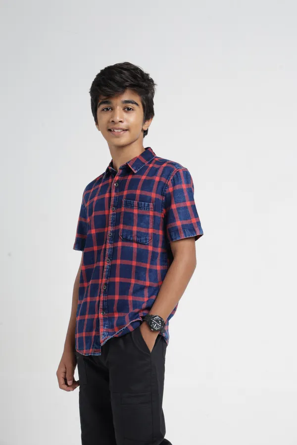 Boys_Orange_Orange_Checked_Casual_Shirt_|_Half_Sleeves_Regular_Fit_Collared_100%_Cotton_Indigo_Shirt_with_Chest_Pocket_for_Kids