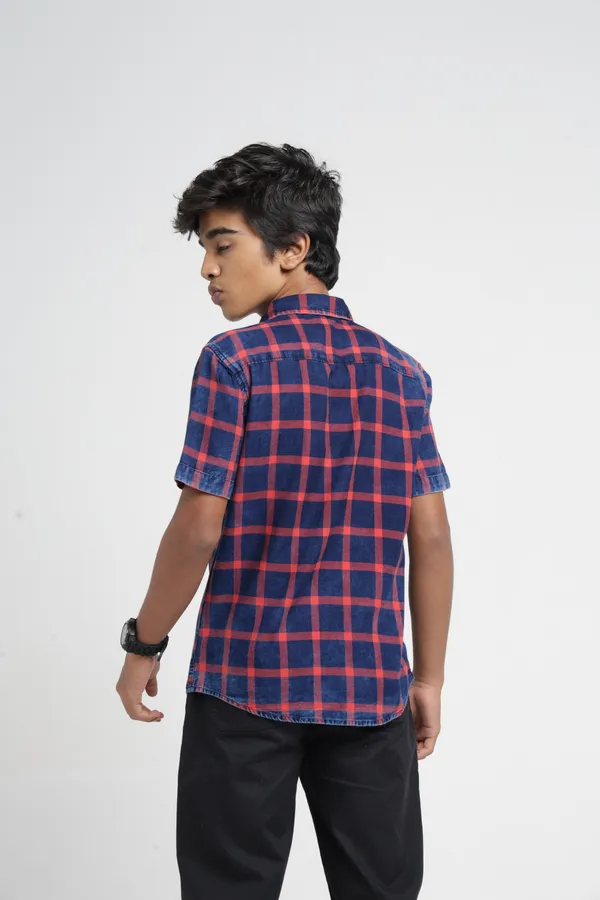 Boys_Orange_Orange_Checked_Casual_Shirt_|_Half_Sleeves_Regular_Fit_Collared_100%_Cotton_Indigo_Shirt_with_Chest_Pocket_for_Kids