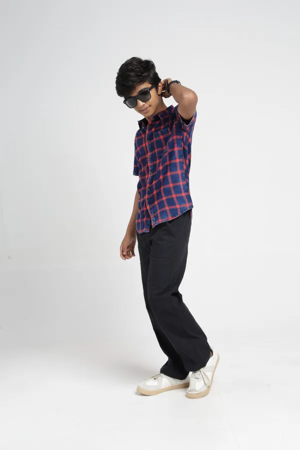 Boys_Orange_Orange_Checked_Casual_Shirt_|_Half_Sleeves_Regular_Fit_Collared_100%_Cotton_Indigo_Shirt_with_Chest_Pocket_for_Kids