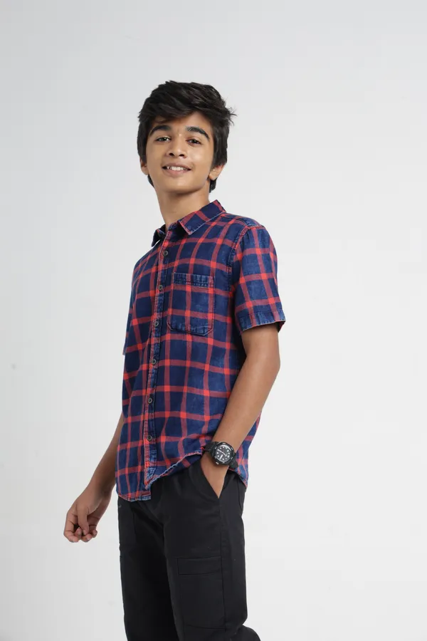 Boys_Orange_Orange_Checked_Casual_Shirt_|_Half_Sleeves_Regular_Fit_Collared_100%_Cotton_Indigo_Shirt_with_Chest_Pocket_for_Kids