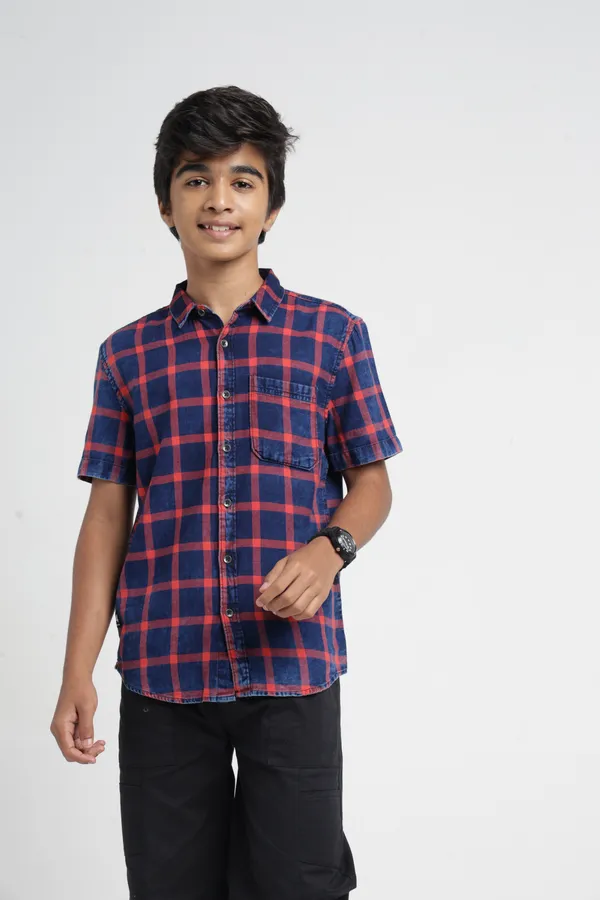 Boys_Orange_Orange_Checked_Casual_Shirt_|_Half_Sleeves_Regular_Fit_Collared_100%_Cotton_Indigo_Shirt_with_Chest_Pocket_for_Kids