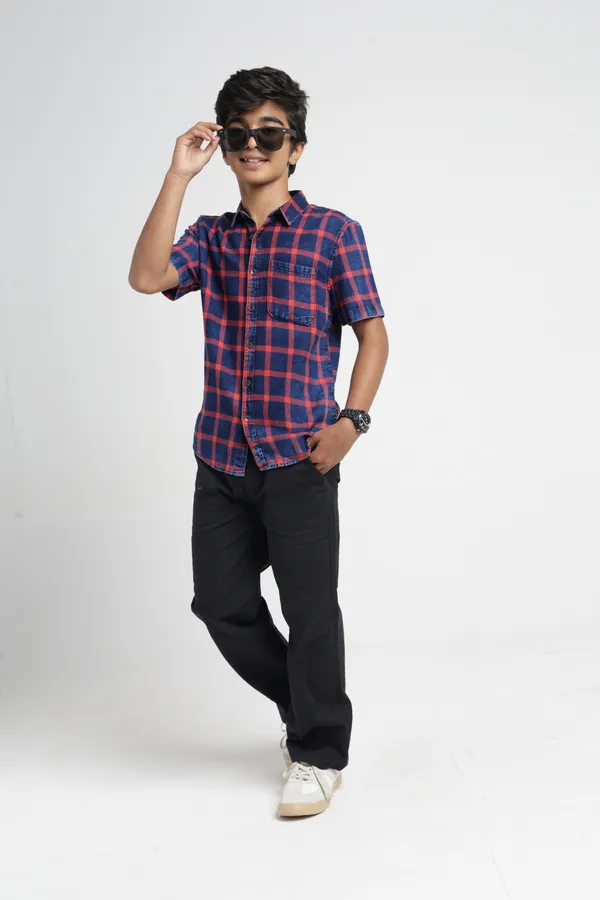 Boys_Orange_Orange_Checked_Casual_Shirt_|_Half_Sleeves_Regular_Fit_Collared_100%_Cotton_Indigo_Shirt_with_Chest_Pocket_for_Kids
