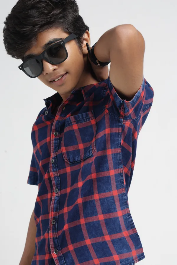 Boys_Orange_Orange_Checked_Casual_Shirt_|_Half_Sleeves_Regular_Fit_Collared_100%_Cotton_Indigo_Shirt_with_Chest_Pocket_for_Kids