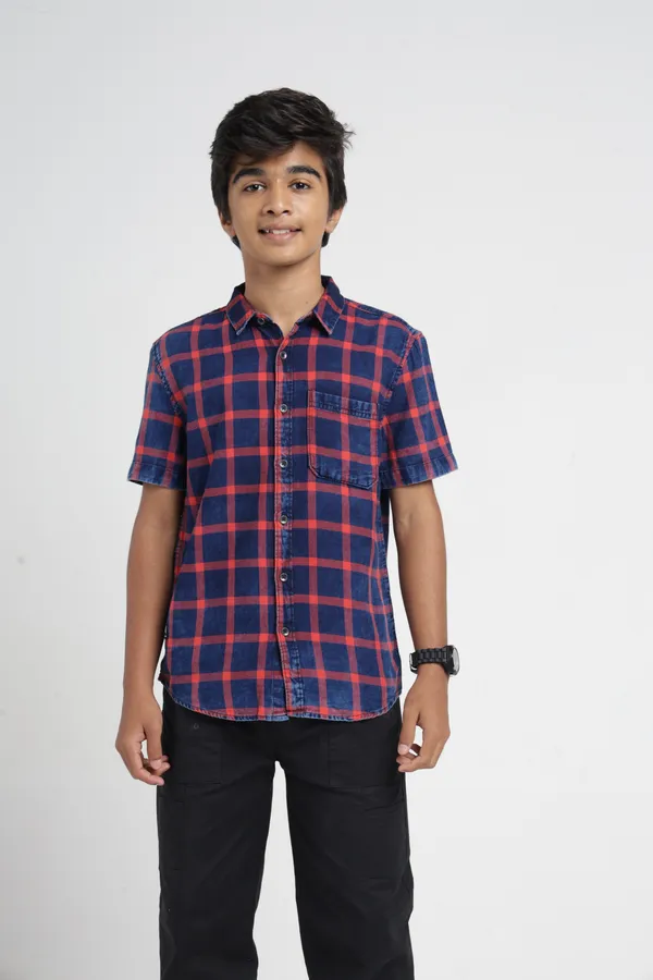 Boys_Orange_Orange_Checked_Casual_Shirt_|_Half_Sleeves_Regular_Fit_Collared_100%_Cotton_Indigo_Shirt_with_Chest_Pocket_for_Kids