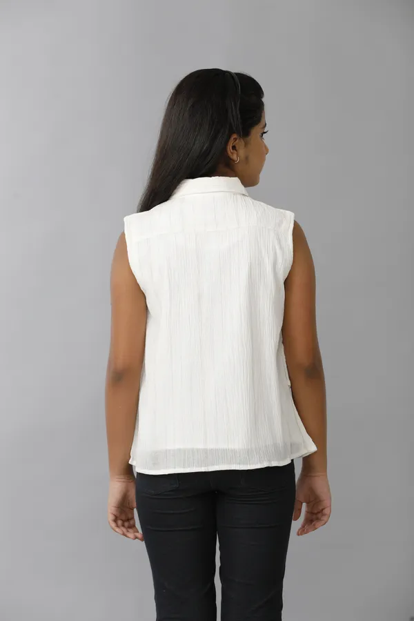Cotton_Y/D_Stripes_Cut_N_Sew_Lace_Pleated_Frills_Button_Down_Shirt