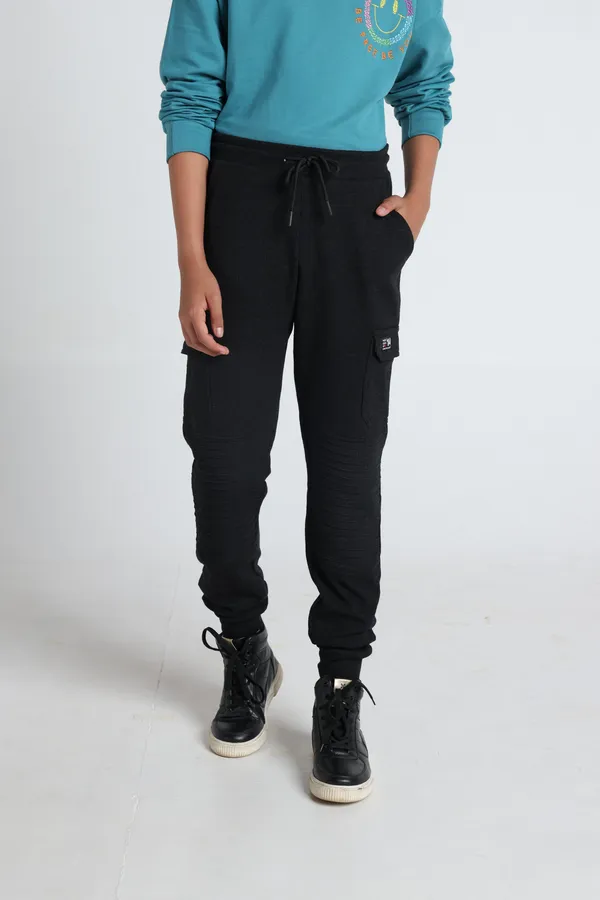 Under_Fourteen_Only_Boys_Black_Textured_Cargo_Joggers_|_Jogger_Fit_Cotton_Waffle_Track_Pants_with_Elastic_Waist,_Drawstring_&_Cargo_Pockets_for_Kids