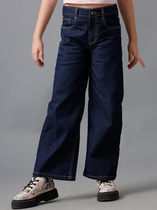 Dark_Blue_Cotton_Spandex_Flare_Cut_Fit_Denim_For_Girls
