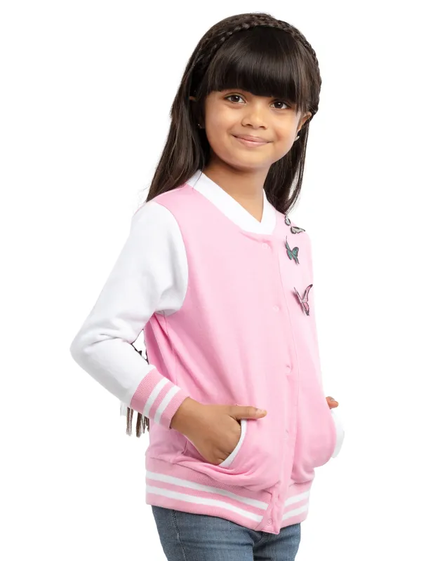 Under_Fourteen_Only_Girls_Pink_Striped_Casual_Crop_T-Shirt_|_Full_Sleeves_Relaxed_Fit_Crew_Neck_Cotton_Jacquard_Tee_with_Contrast_Pocket_&_Tie_Knot_Detail_for_Kids