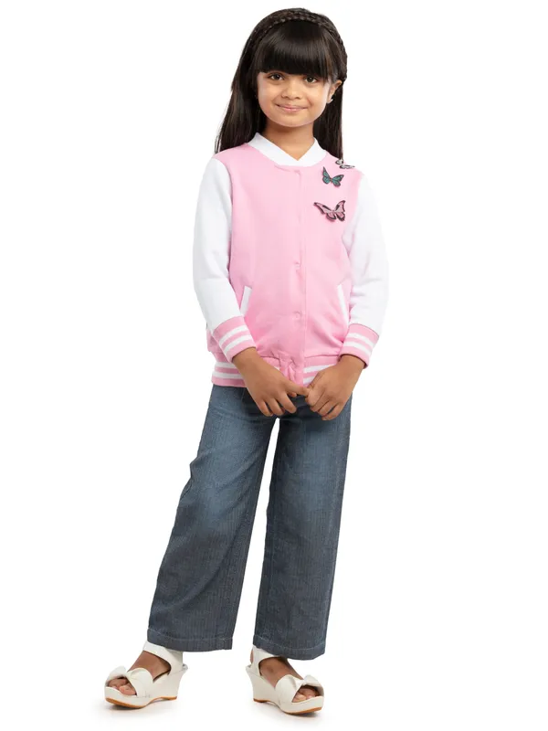 Under_Fourteen_Only_Girls_Pink_Striped_Casual_Crop_T-Shirt_|_Full_Sleeves_Relaxed_Fit_Crew_Neck_Cotton_Jacquard_Tee_with_Contrast_Pocket_&_Tie_Knot_Detail_for_Kids
