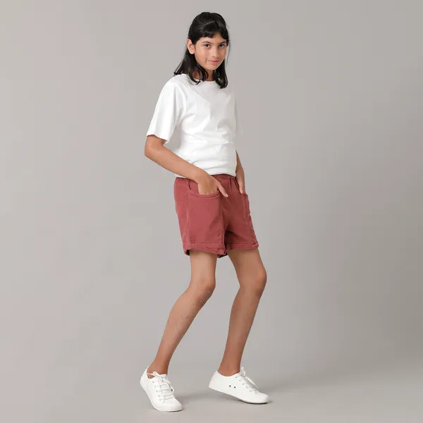 Maroon_Cotton_Spandex_Slim_Fit_Shorts_For_Girls