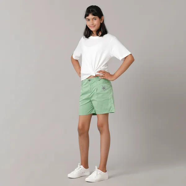 Green_Cotton_Spandex_Slim_Fit_Shorts_For_Girls
