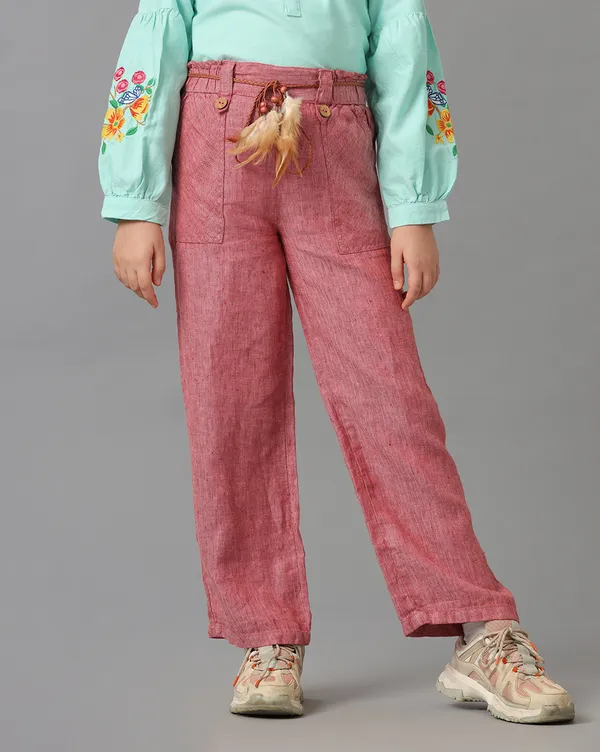 Red_Stripes_Girls_Non_Denim_Chambray_Pant_With_Braided_Belt