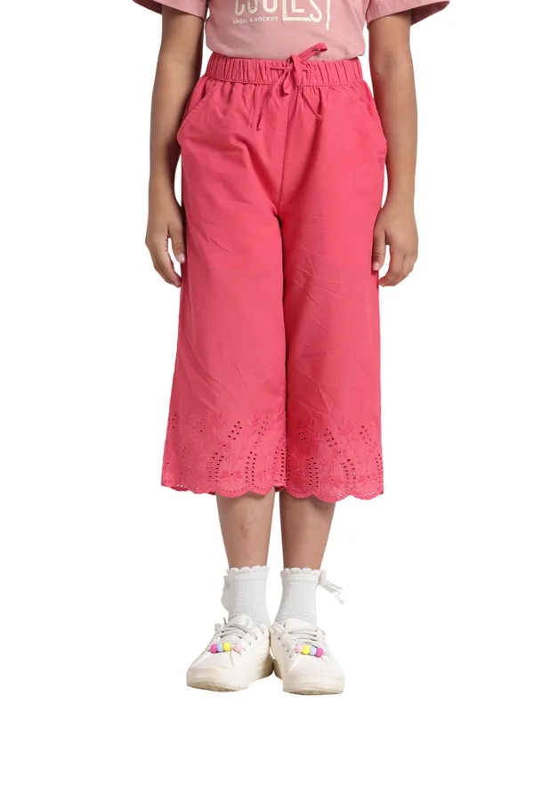 Girls_Cotton_Elastic_Waistband_Bottom_Hem_Embroidery_Matching_Drawcord_3/4th_Pants