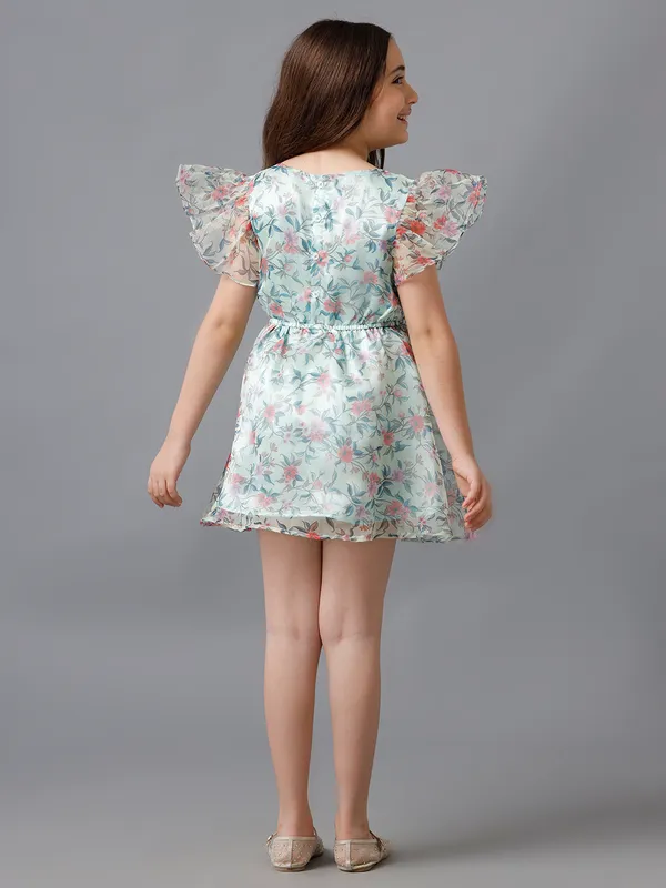 Green_Girls_Organza_Dress_With_Lace_At_Neck