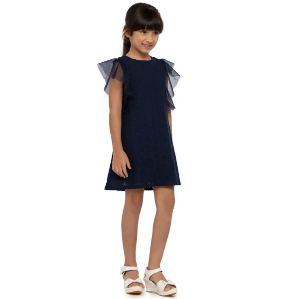 Girls_Cotton_Mesh_Ruffle_Sleeves_Round_Neck_Party_Dress