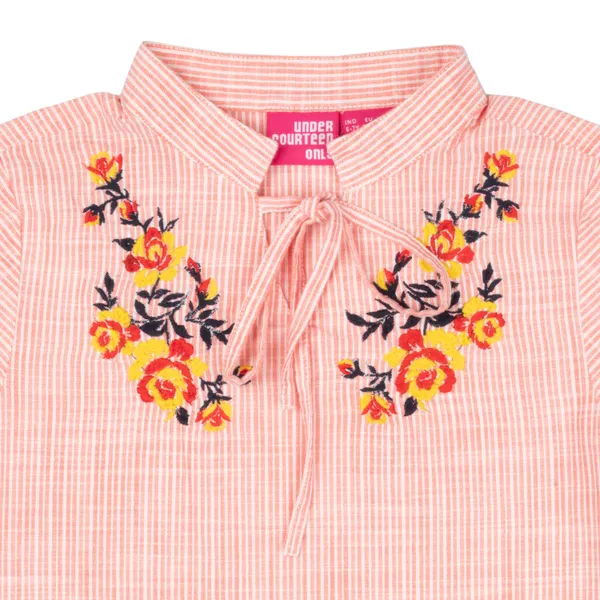 Girls_100%_Cotton_Yarn_Dyed_Stripe_Na_Emb_On_Chest_No_Bell_Sleeves_Tops