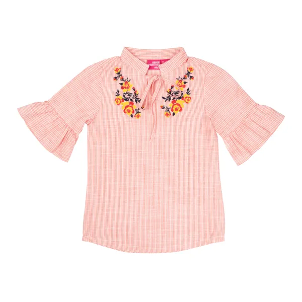 Girls_100%_Cotton_Yarn_Dyed_Stripe_Na_Emb_On_Chest_No_Bell_Sleeves_Tops