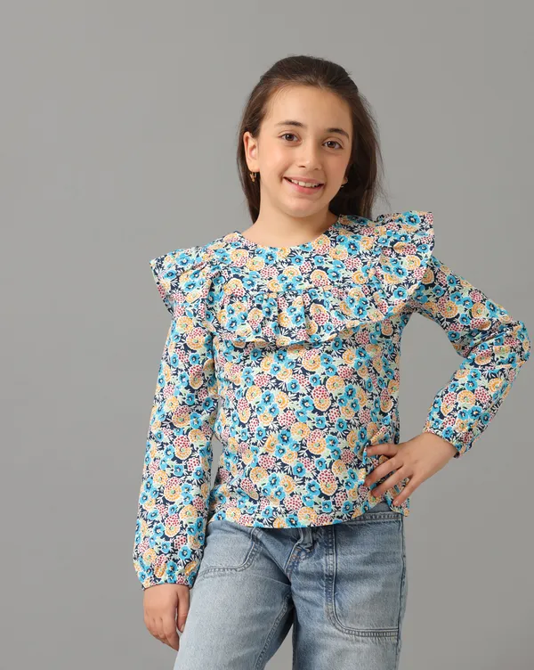 Girls_Long_Sleeve_Printed_Top_With_Ruffles_At_The_Chest