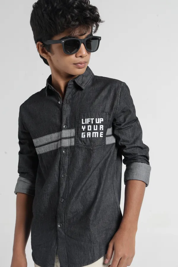 Under_Fourteen_Only_Boys_Black_Solid_Casual_Hooded_Denim_Shirt_|_Full_Sleeves_Relaxed_Fit_Collared_Stretch_Denim_Shirt_with_Detachable_Hood,_HD_Logo_Print_&_Contrast_Tape_for_Kids