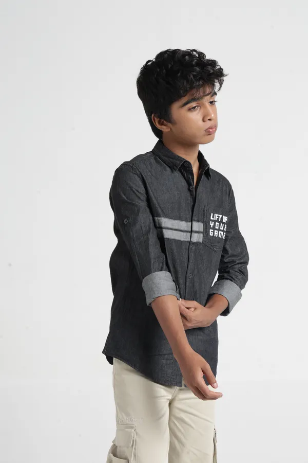Under_Fourteen_Only_Boys_Black_Solid_Casual_Hooded_Denim_Shirt_|_Full_Sleeves_Relaxed_Fit_Collared_Stretch_Denim_Shirt_with_Detachable_Hood,_HD_Logo_Print_&_Contrast_Tape_for_Kids