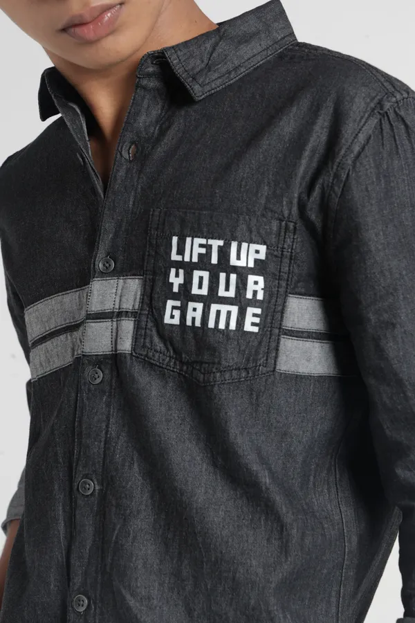 Under_Fourteen_Only_Boys_Black_Solid_Casual_Hooded_Denim_Shirt_|_Full_Sleeves_Relaxed_Fit_Collared_Stretch_Denim_Shirt_with_Detachable_Hood,_HD_Logo_Print_&_Contrast_Tape_for_Kids