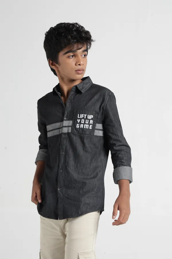 Under_Fourteen_Only_Boys_Black_Solid_Casual_Hooded_Denim_Shirt_|_Full_Sleeves_Relaxed_Fit_Collared_Stretch_Denim_Shirt_with_Detachable_Hood,_HD_Logo_Print_&_Contrast_Tape_for_Kids