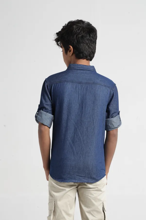Under_Fourteen_Only_Boys_Blue_Solid_Casual_Hooded_Denim_Shirt_|_Full_Sleeves_Relaxed_Fit_Collared_Stretch_Denim_Shirt_with_Detachable_Hood,_HD_Logo_Print_&_Contrast_Tape_for_Kids
