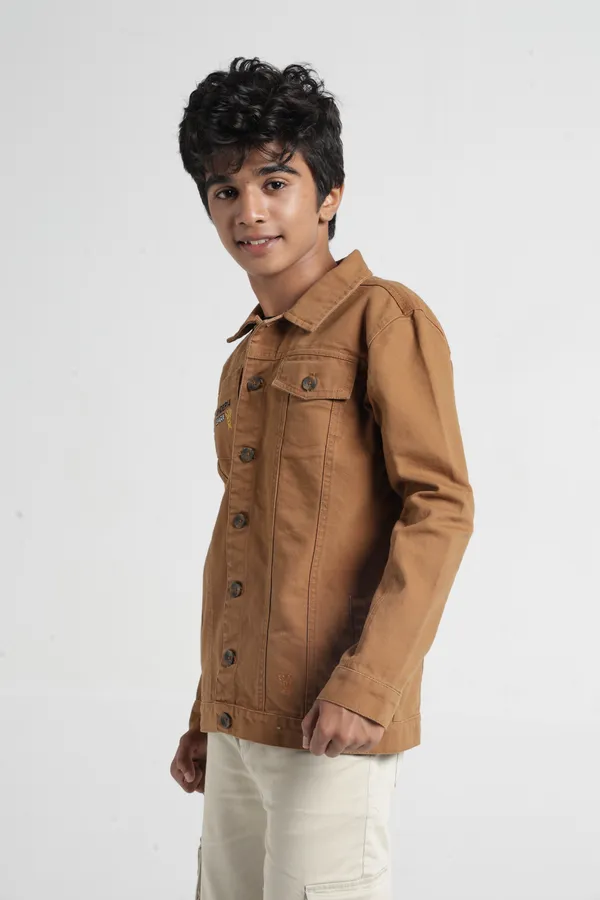 Under_Fourteen_Only_Boys_Brown_Textured_Canvas_Jacket_|_Full_Sleeves_Relaxed_Fit_Button-Down_Utility_Jacket_with_Flap_Pockets_for_Kids