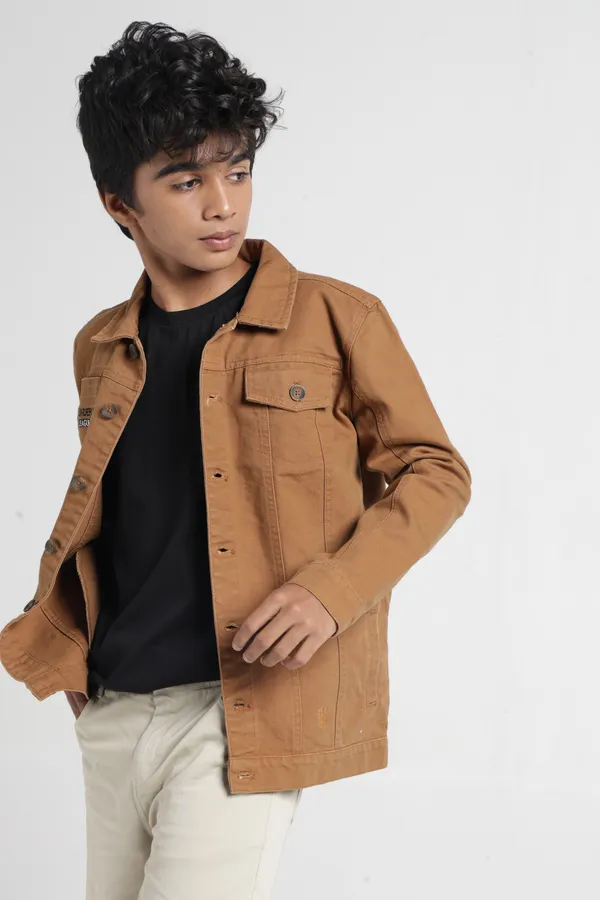 Under_Fourteen_Only_Boys_Brown_Textured_Canvas_Jacket_|_Full_Sleeves_Relaxed_Fit_Button-Down_Utility_Jacket_with_Flap_Pockets_for_Kids