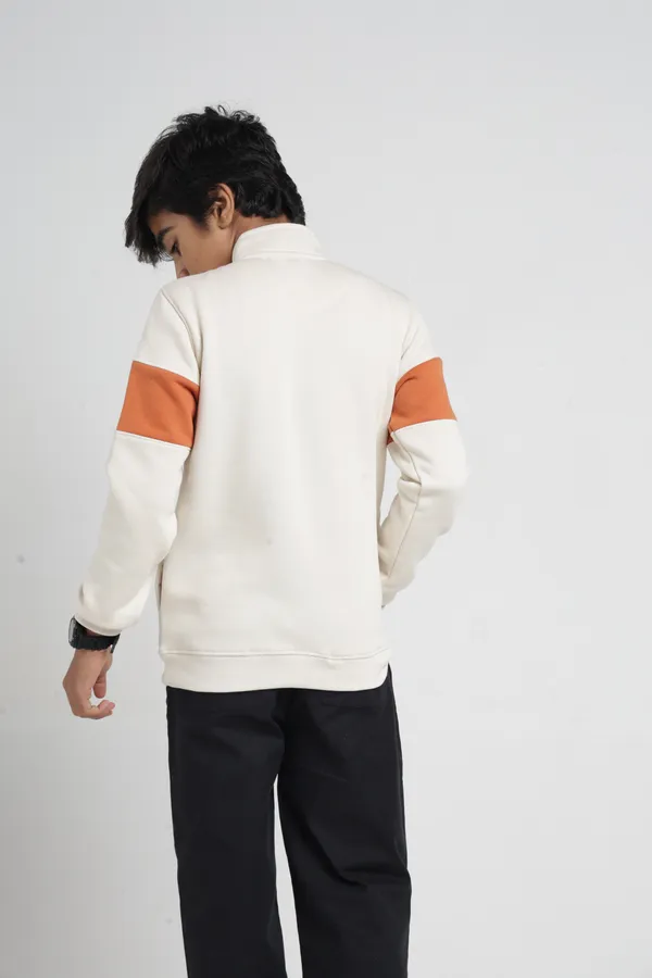 Under_Fourteen_Only_Boys_Cream_Textured_Quarter_Zip_Sweatshirt_|_Full_Sleeves_Relaxed_Fit_High_Neck_Fleece_Pullover_with_Chest_Embroidery_for_Kids